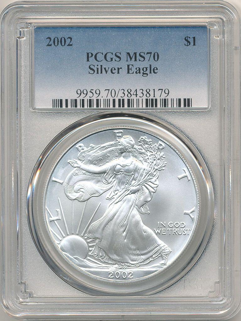 2002 AMERICAN SILVER EAGLE PCGS MS70 (1 of 2)