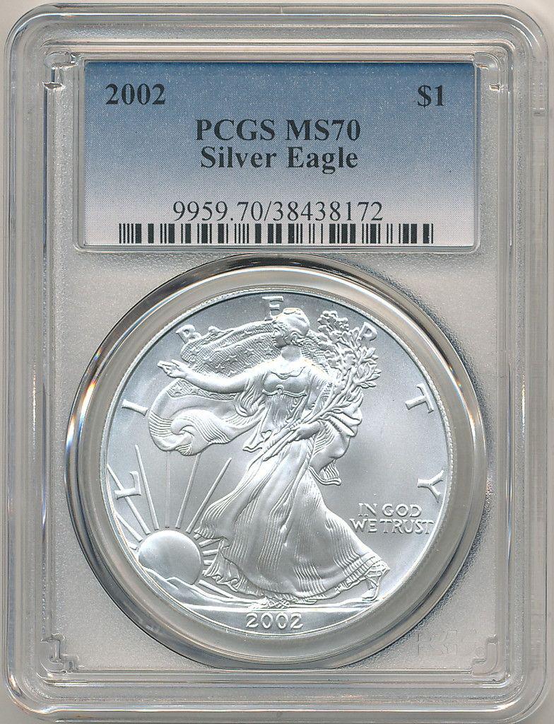 2002 AMERICAN SILVER EAGLE PCGS MS70 (1 of 2)
