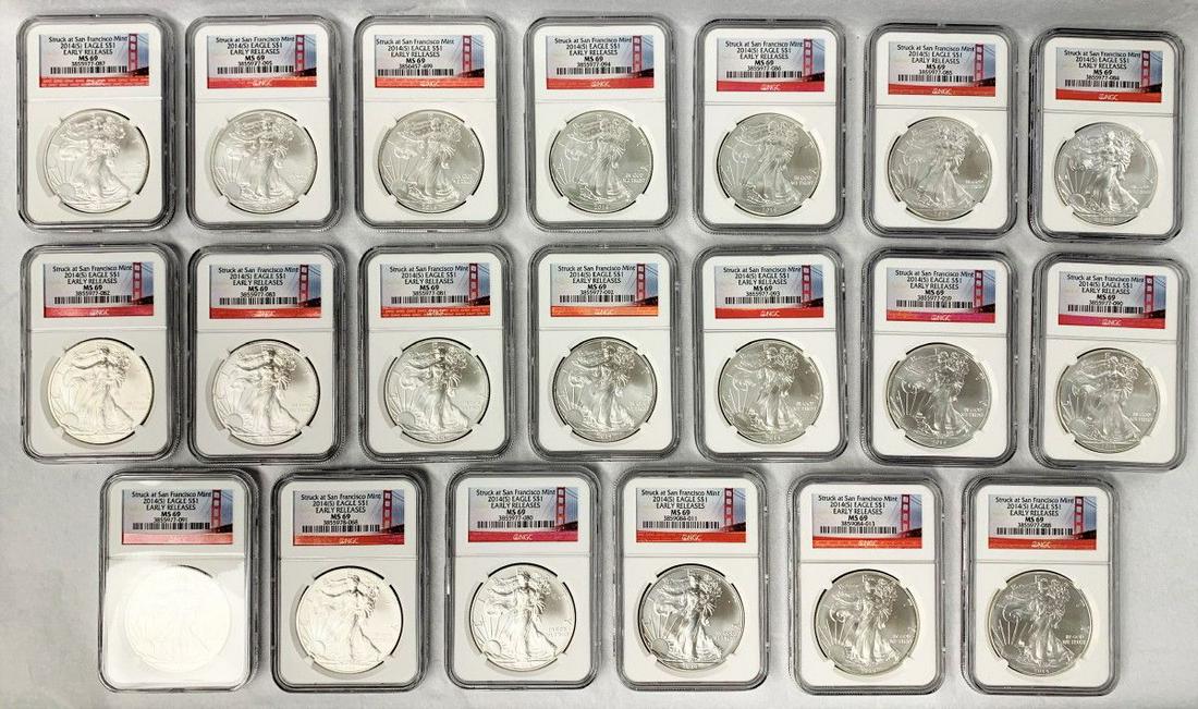 BOX OF (20) 2014-S AMERICAN SILVER EAGLES (1 of 4)