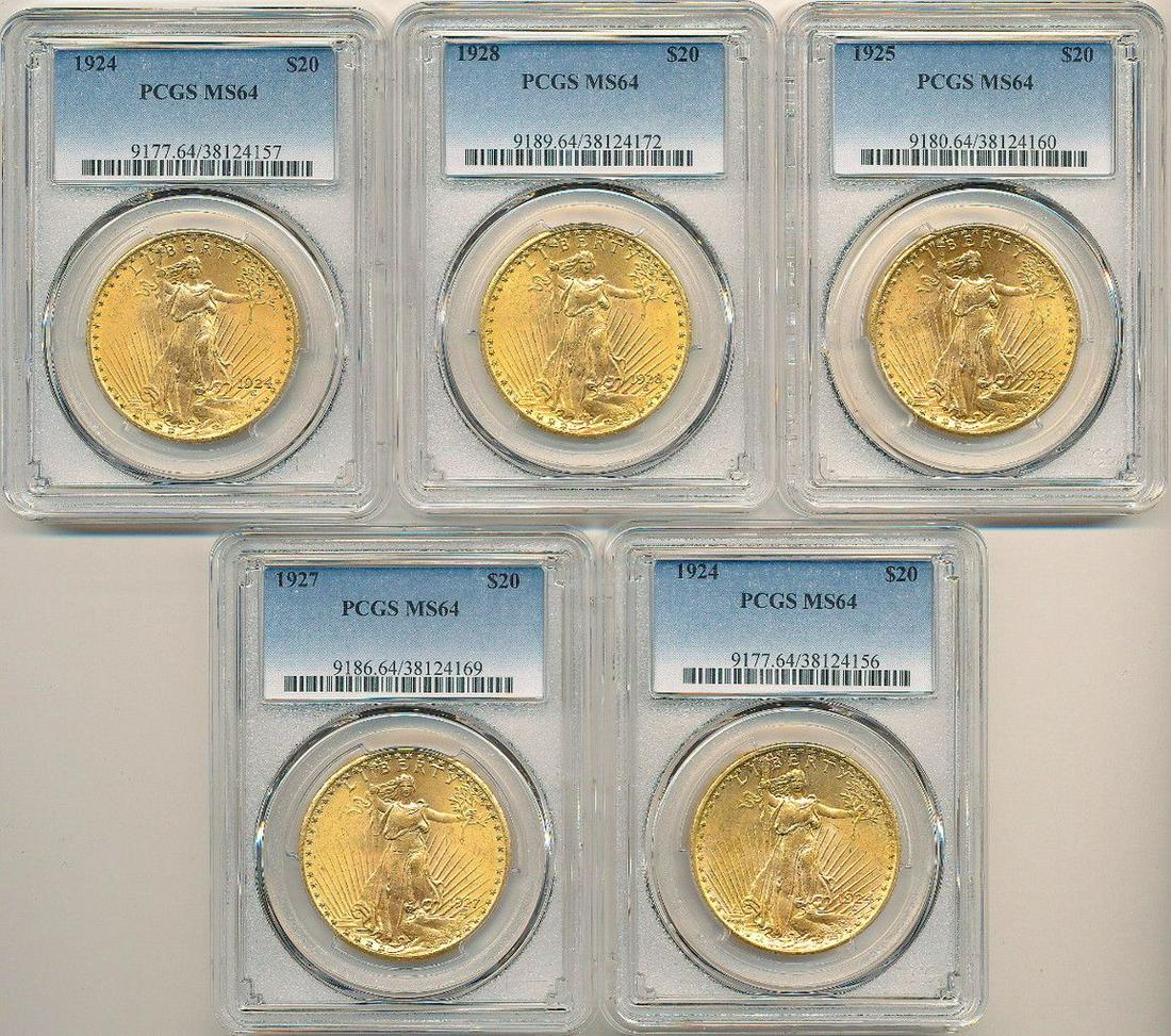 5 PACK PCGS MS64 $20 SAINT GAUDENS (1 of 2)
