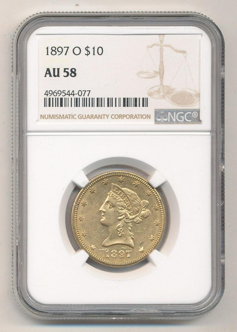 RARE DATE 1897-O $10 LIBERTY GOLD NGC AU58 (1 of 2)