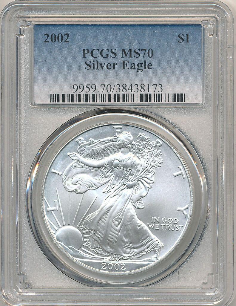 2002 AMERICAN SILVER EAGLE PCGS MS70 (1 of 2)