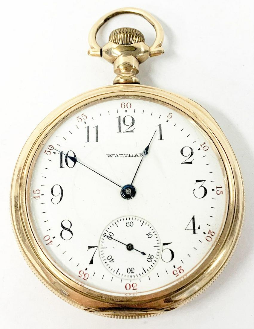 OPEN FACE WALTHAM POCKET WATCH (1 of 8)