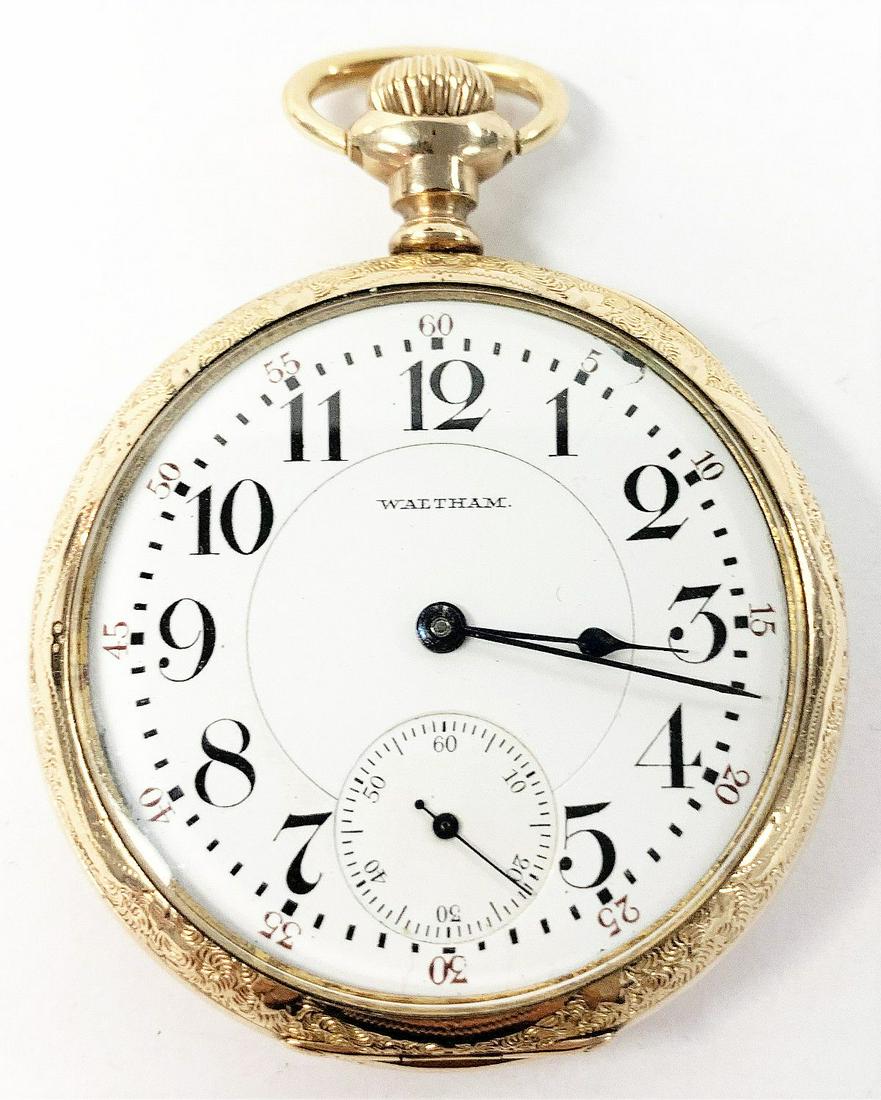 OPEN FACE WALTHAM POCKET WATCH (1 of 8)