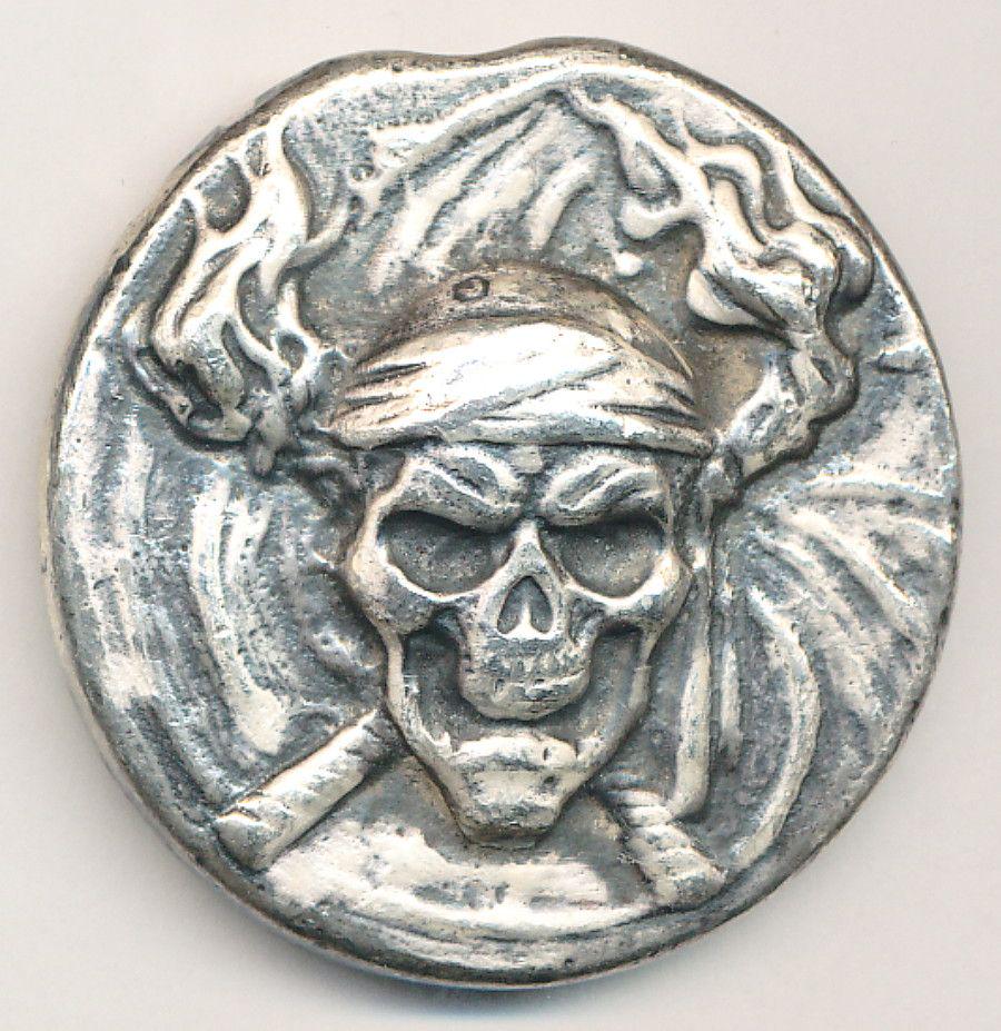 VINTAGE RARE 3 OZ SILVER BULLION SKULL IN CROSSBONES (1 of 4)