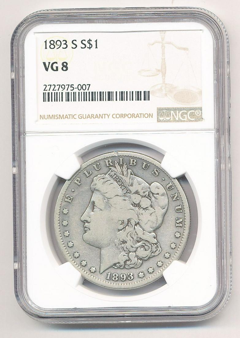 KEY DATE 1893-S MORGAN SILVER DOLLAR NGC VG8 (1 of 2)