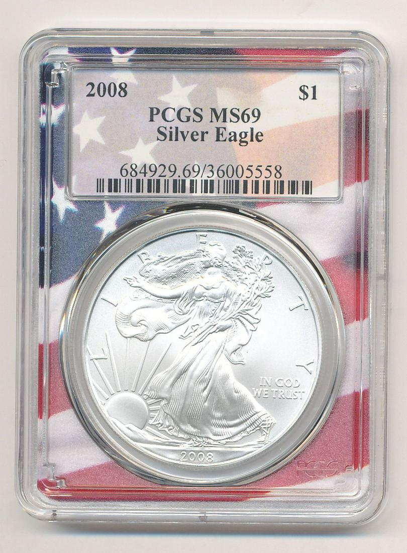 2008 PCGS MS69 AMERICAN SILVER EAGLE (1 of 2)