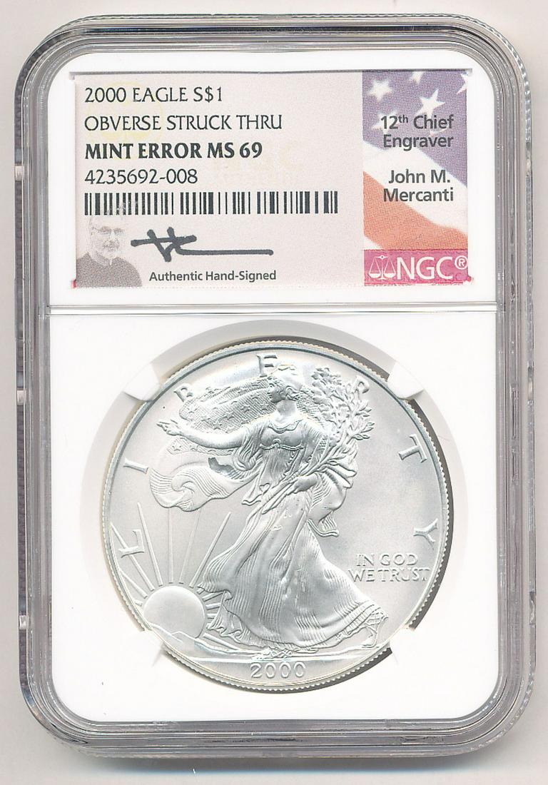 2000 SILVER EAGLE MINT ERROR NGC MS69 (1 of 2)