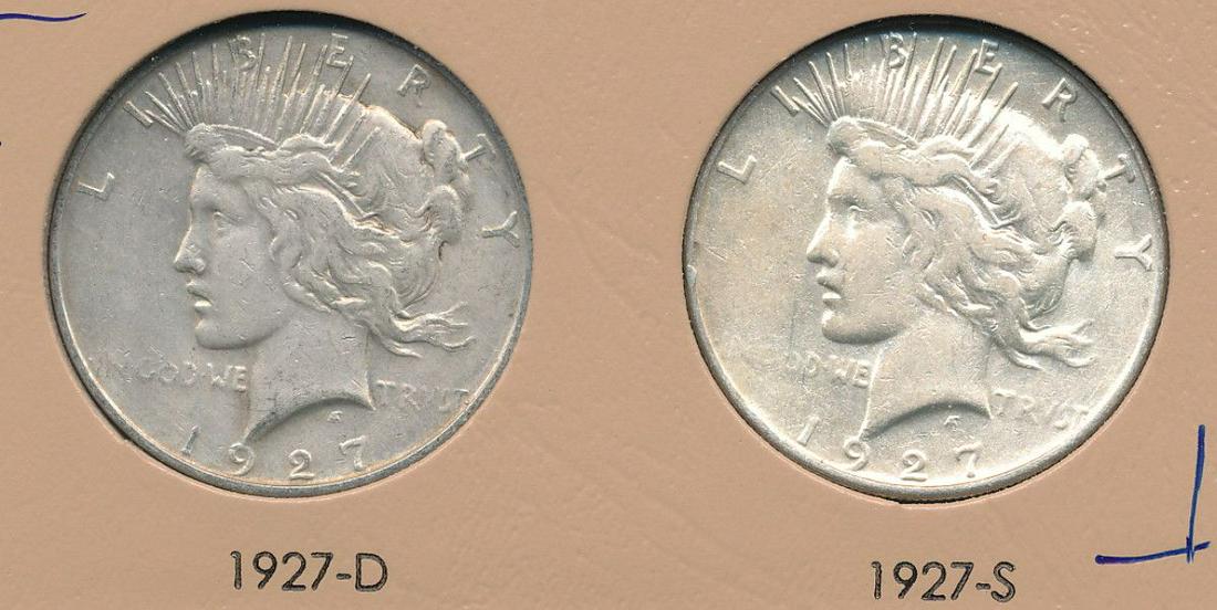 1927-D AND 1927-S (2) PEACE SILVER DOLLAR (1 of 3)