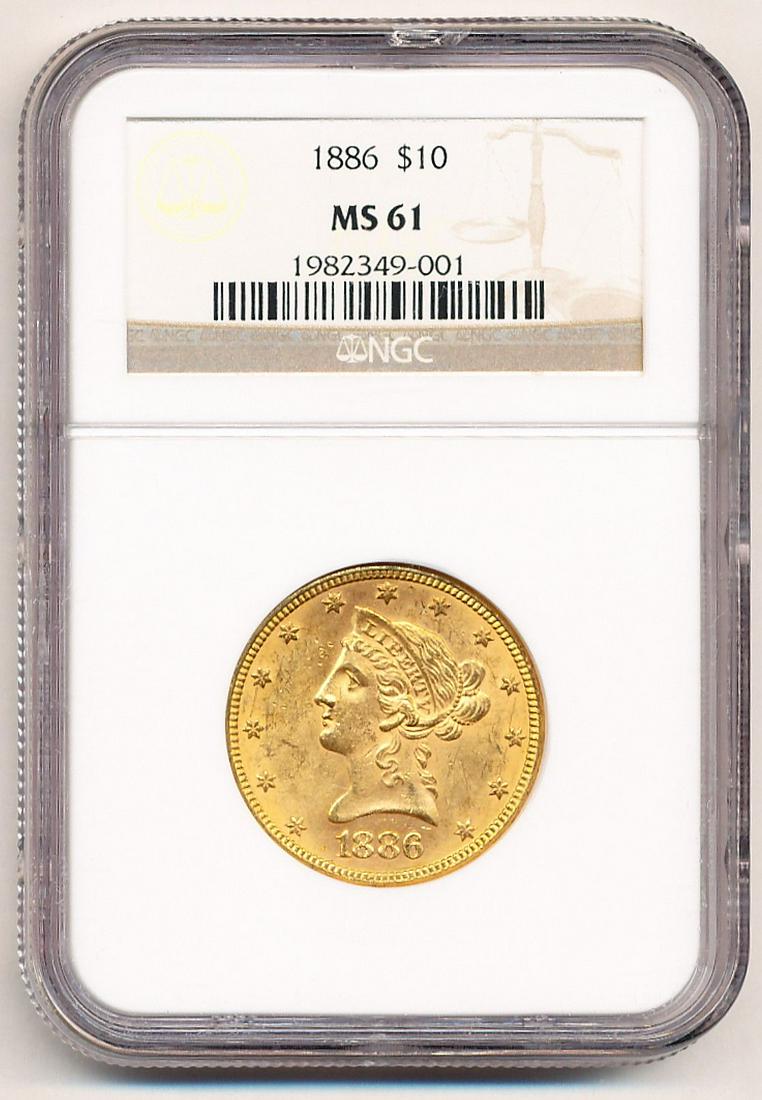 1886 $10 LIBERTY HEAD GOLD NGC MS 61 (1 of 2)