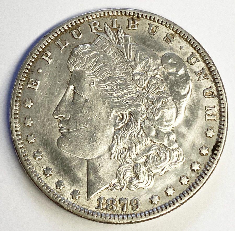 1879 MORGAN SILVER DOLLAR XF HARSHLY CLEANED (1 of 3)