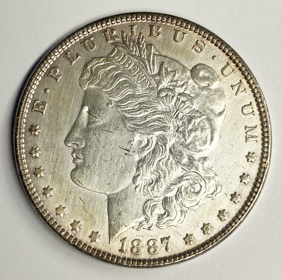 HARSHLY CLEANED 1887 MORGAN SILVER DOLLAR AU (1 of 5)