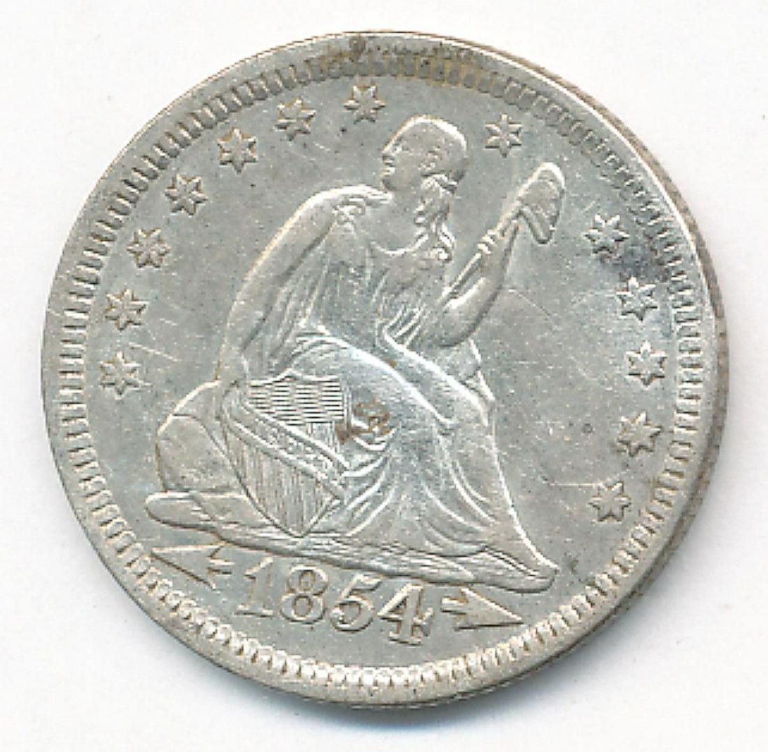1854 SEATED QUARTER WITH ARROWS AU: AS THIS IS LAST MINUTE LOT WE HAVE $2 LOWS ON ALL OF IT AND $2,000 HIGHS. ALL OF THESE LOTS ARE WORTH SOMEWHERE IN BETWEEN. ANY QUESTIONS ON THE SPECIFIC VALUES PLEASE FEEL FREE TO CALL OUR OFFICE TOL
