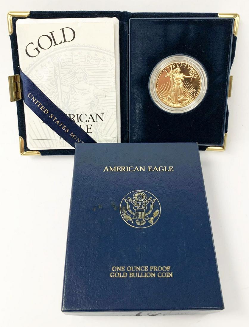 PROOF 1 OZ GOLD EAGLE 2001: WINNER SHALL RECEIVE THE EXACT GOLD COIN WITH US MINT BOX AND PAPER SHOWN HERE