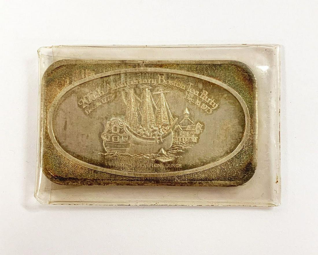 200TH ANNIV BOSTON TEA PARTY VINT SILVER BAR: 200TH ANNIVERSARY BOSTON TEA PARTY VINTAGE SILVER BAR