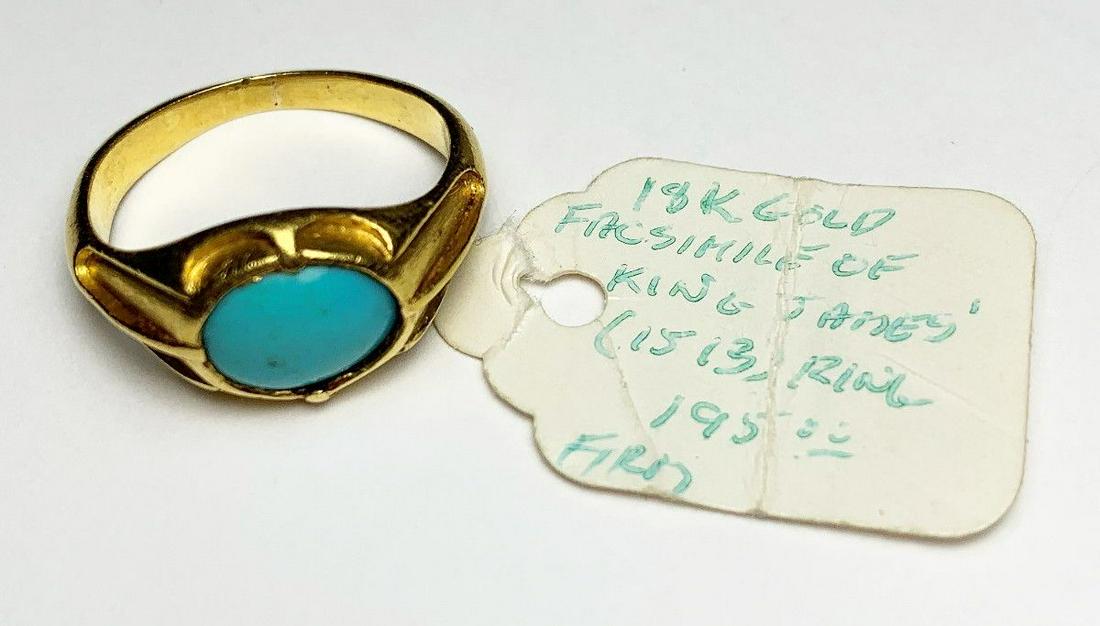 18K GOLD ANTIQUE COPY KING JAMES 1513 RING: THIS RING IS ANTIQUE AND WAS MADE AT LEAST 50 YEARS AGO. WHEN IT WAS MADE, IT WAS DESIGNED TO BE A "CARBON COPY" OF A RING WORN BY KING JAMES. THIS RING WAS ORIGINALLY THOUGHT TO BE WORN BY KING JAMES