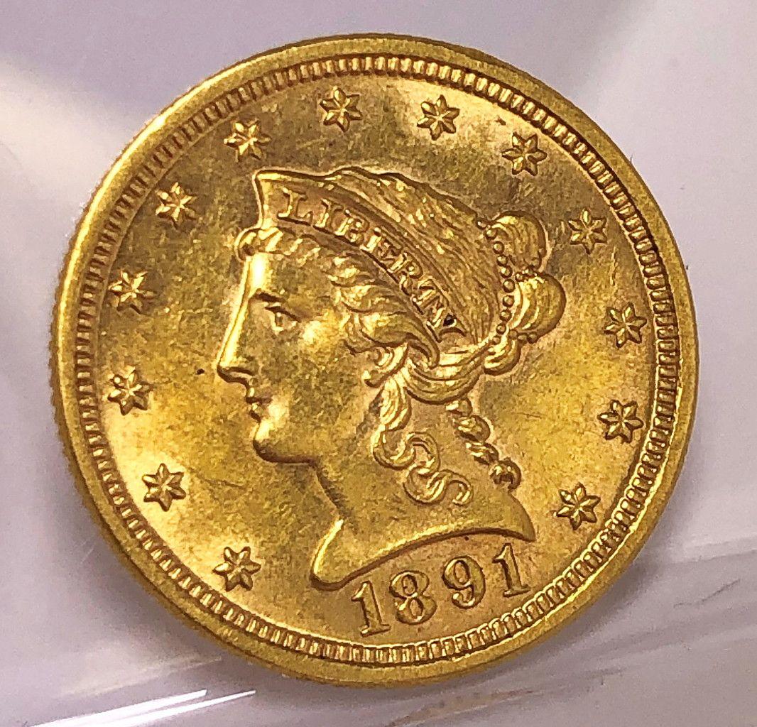 RARE DOUBLE DIE REV 1891 $2.50 GOLD MS64 PL: EXTREMELY RARE DOUBLE DIE REVERSE 1891 $2.50 GOLD MS64 PL WINNER SHALL RECEIVE EXACT COIN SHOWN HERE