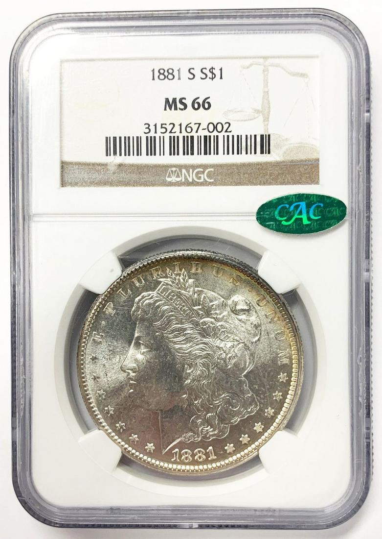 1881-S NGC MS66 CAC PQ COLOR: THIS COIN HAS A RICH RAINBOW COLOR WINNER SHALL RECEIVE THE EXACT COIN SHOWN HERE