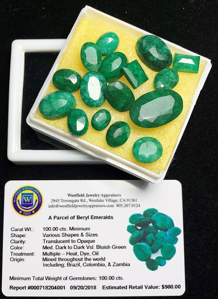 A PARCEL OF BERYL EMERALDS: 100.00CT MINIMUM VARIOUS SHAPES/SIZES BERYL EMERALDS WINNER SHALL RECEIVE THE EXACT ITEMS SHOWN HERE