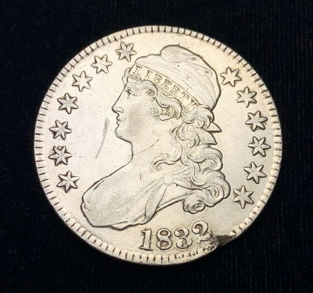 MINT ERROR 1832 CAPPED BUST HALF DOLLAR: THIS COIN HAS STRONG AU DETAILS WINNER SHALL RECEIVE THE EXACT COIN SHOWN HERE