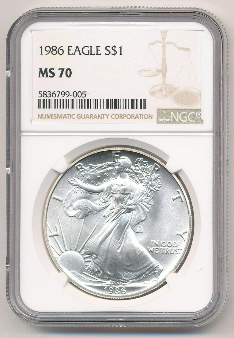 FIRST YEAR 1986 AMERICAN SILVER EAGLE: WINNER SHALL RECEIVE THE EXACT COIN SHOWN HERE