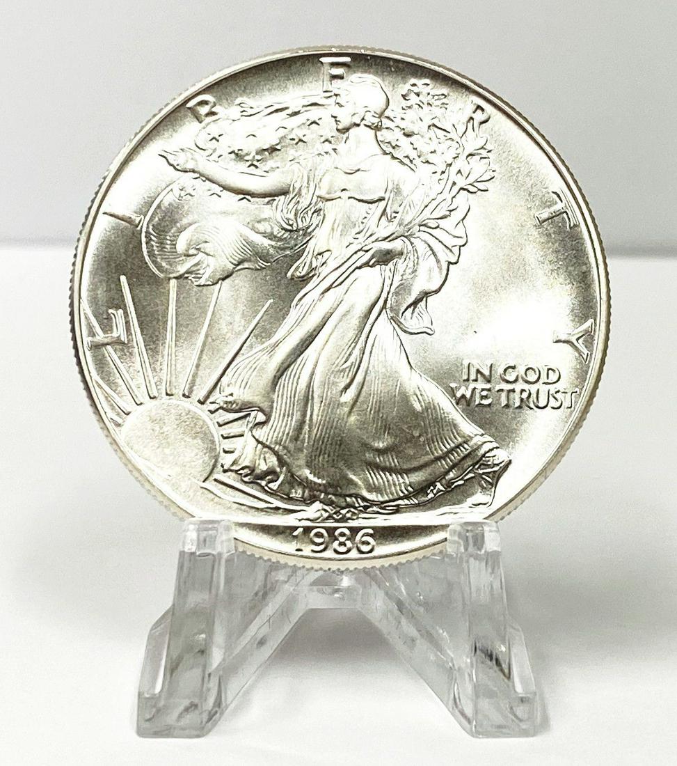 FIRST YEAR 1986 AMERICAN SILVER EAGLE MS68: WINNER SHALL RECEIVE ONE COIN, PRECISELY RESEMBLING THE COIN SHOWN HERE.