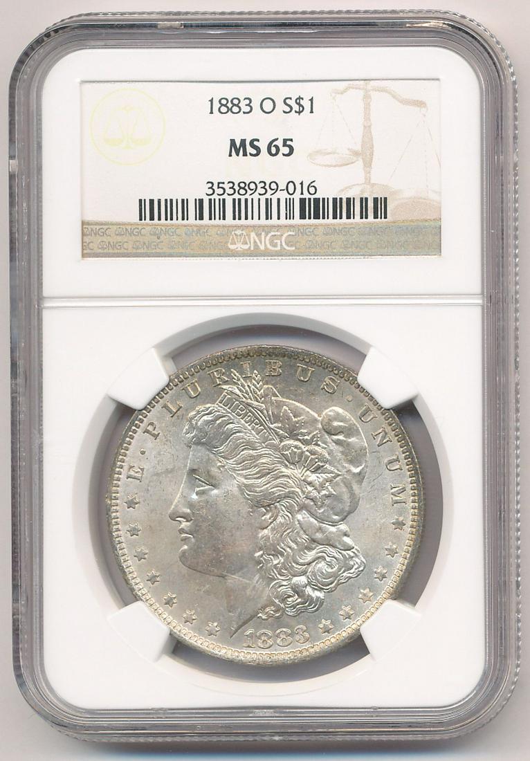 1883-O MORGAN SILVER DOLLAR NGC MS65: OUR OLD FRIEND BOB HAS BEEN A CUSTOMER THROUGH MY COIN COMPANY FROM BACK SINCE THE OPENING OF OUR LOCATION AND GOING BACK WELL INTO THE LAST CENTURY. BOB HAS ASSEMBLED A COMPLETE MORGAN SILVER DOLLAR