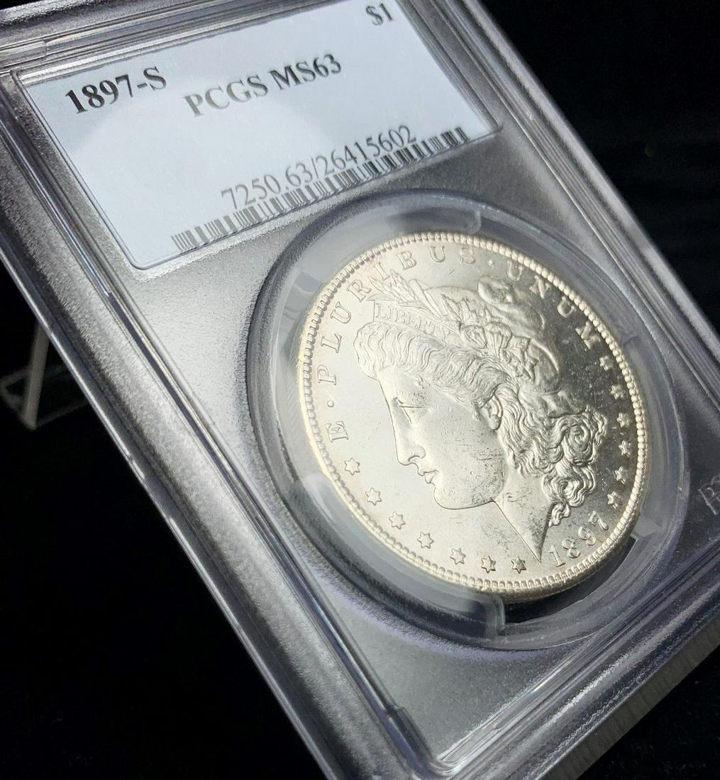 1897-S PCGS MS63 MORGAN SILVER DOLLAR: OUR OLD FRIEND BOB HAS BEEN A CUSTOMER THROUGH MY COIN COMPANY FROM BACK SINCE THE OPENING OF OUR LOCATION AND GOING BACK WELL INTO THE LAST CENTURY. BOB HAS ASSEMBLED A COMPLETE MORGAN SILVER DOLLAR