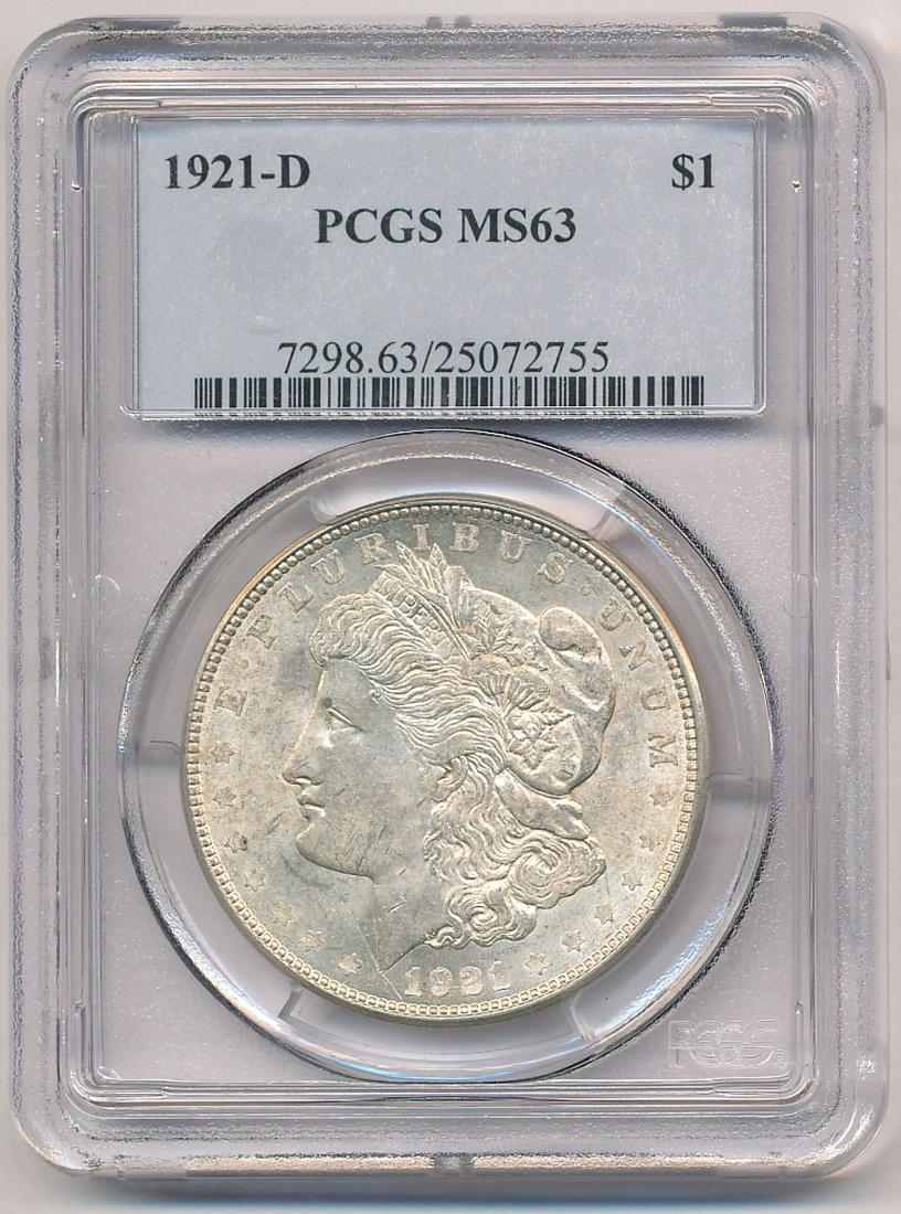 1921-D MORGAN SILVER DOLLAR PCGS MS63: OUR OLD FRIEND BOB HAS BEEN A CUSTOMER THROUGH MY COIN COMPANY FROM BACK SINCE THE OPENING OF OUR LOCATION AND GOING BACK WELL INTO THE LAST CENTURY. BOB HAS ASSEMBLED A COMPLETE MORGAN SILVER DOLLAR