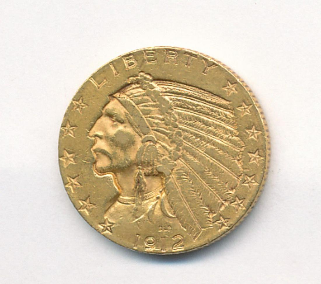 1912-S $5 INDIAN GOLD AU58: ATTENTION: THIS LOT MAY END UP BEING MOVED TO OUR WEDNESDAY BIG TICKET SALE AT NOON... CHECK IT OUT!! WINNER SHALL RECEIVE THE EXACT COIN SHOWN HERE