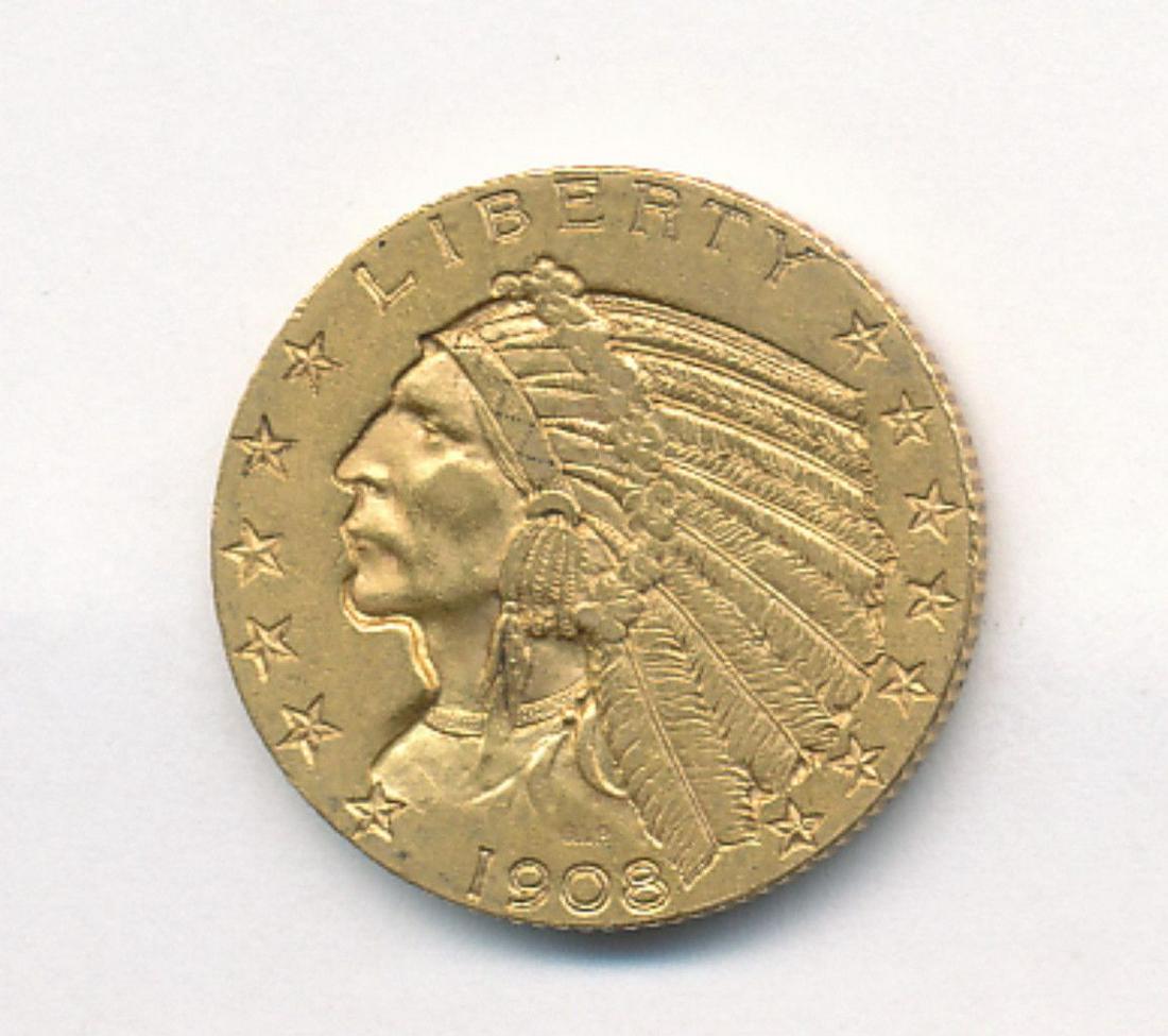 1908-S $5 INDIAN GOLD AU58: ATTENTION: THIS LOT MAY END UP BEING MOVED TO OUR WEDNESDAY BIG TICKET SALE AT NOON... CHECK IT OUT!! WINNER SHALL RECEIVE THE EXACT COIN SHOWN HERE