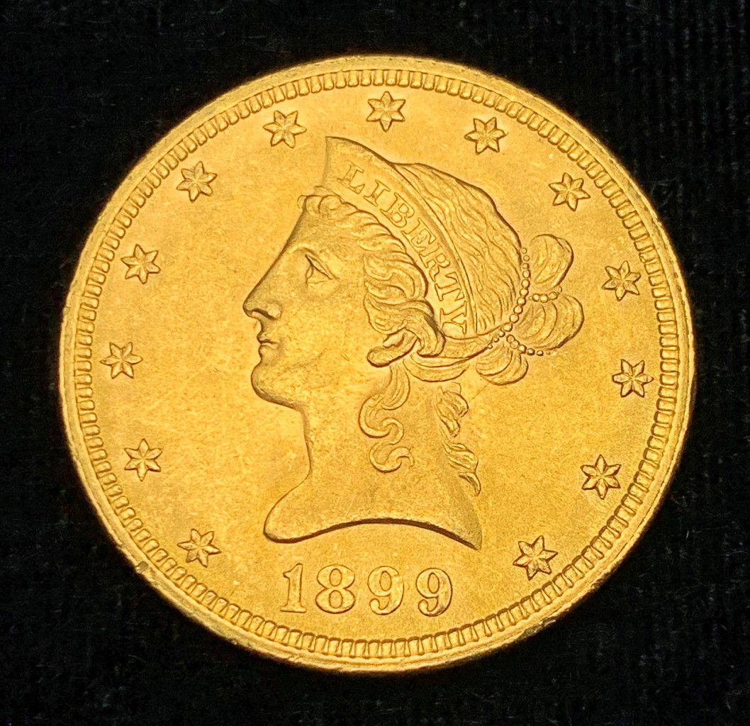 1899 $10 LIBERTY GOLD MS63: WINNER SHALL RECEIVE THE EXACT COIN SHOWN HERE ATTN: THIS LOT MAY END UP BEING MOVED TO OUR WEDNESDAY, JUNE 24TH BIG TICKET SALE AUCTION AT NOON...!