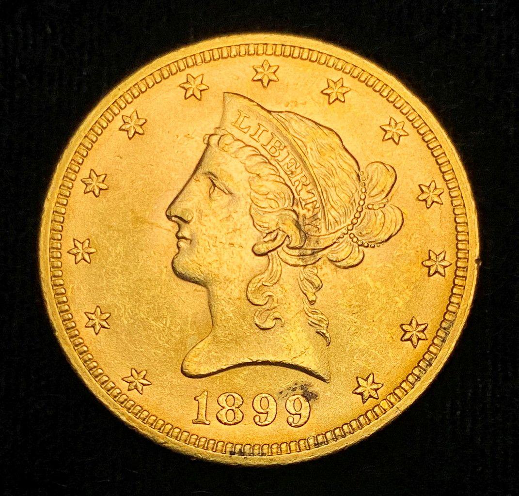 1899 $10 LIBERTY GOLD MS64: ATTN: THIS LOT MAY END UP BEING MOVED TO OUR WEDNESDAY, JUNE 24TH BIG TICKET SALE AUCTION AT NOON...! WINNER SHALL RECEIVE THE EXACT COIN SHOWN HERE
