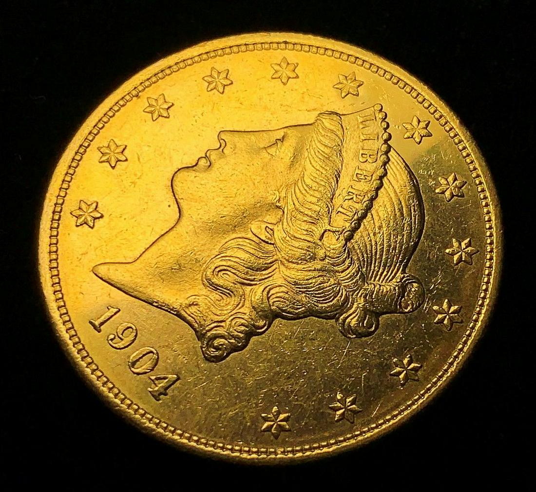 ALMOST MONSTER PL 1904 $20 GOLD LIBERTY MS63: ALMOST MONSTER PL 1904 $20 GOLD LIBERTY MS63 PROOF LIKE ATTN: THIS LOT MAY END UP BEING MOVED TO OUR WEDNESDAY, JUNE 24TH BIG TICKET SALE AUCTION AT NOON...! WINNER SHALL RECEIVE THE EXACT COIN SHOWN