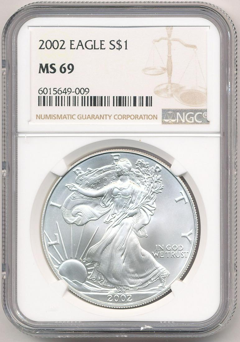 2002 SILVER EAGLE NGC MS69: WINNER SHALL RECEIVE THE EXACT COIN SHOWN HERE