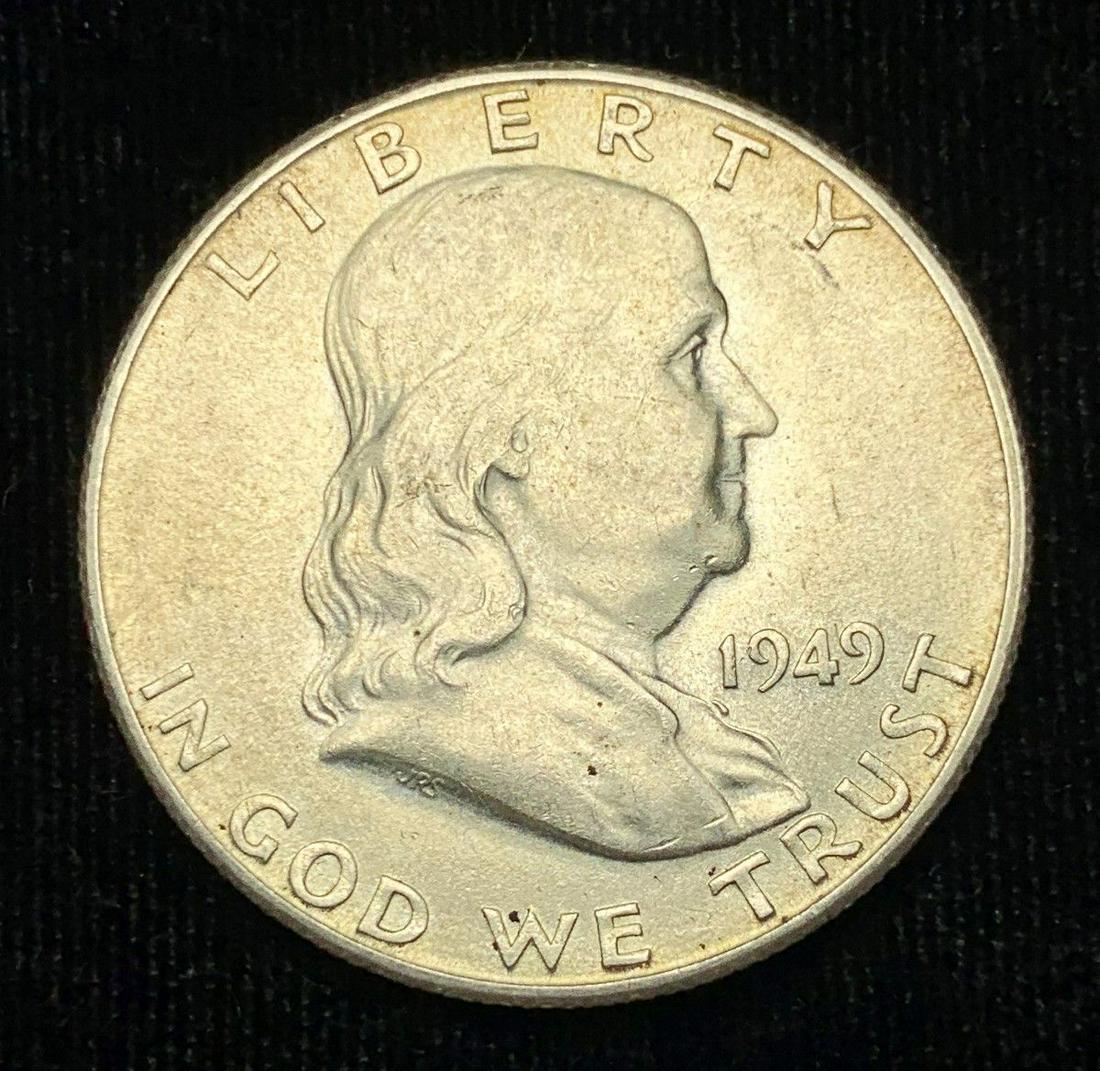 1949-S BENJAMIN FRANKLIN 50C AU: WINNER SHALL RECEIVE THE EXACT COIN SHOWN HERE