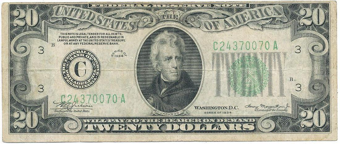 RARE MINT ERROR 1934 $20: WINNER SHALL RECEIVE THE EXACT ITEM SHOWN HERE