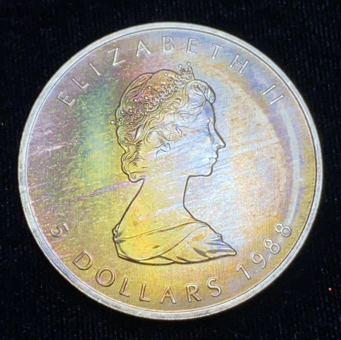 ARIZONA SUNSET MAGIC COLOR 1988 CML SILVER 1 OZ: ARIZONA SUNSET MAGIC COLOR 1988 CANADIAN MAPLE LEAF SILVERWINNER SHALL RECEIVE THE EXACT COIN SHOWN HERE.