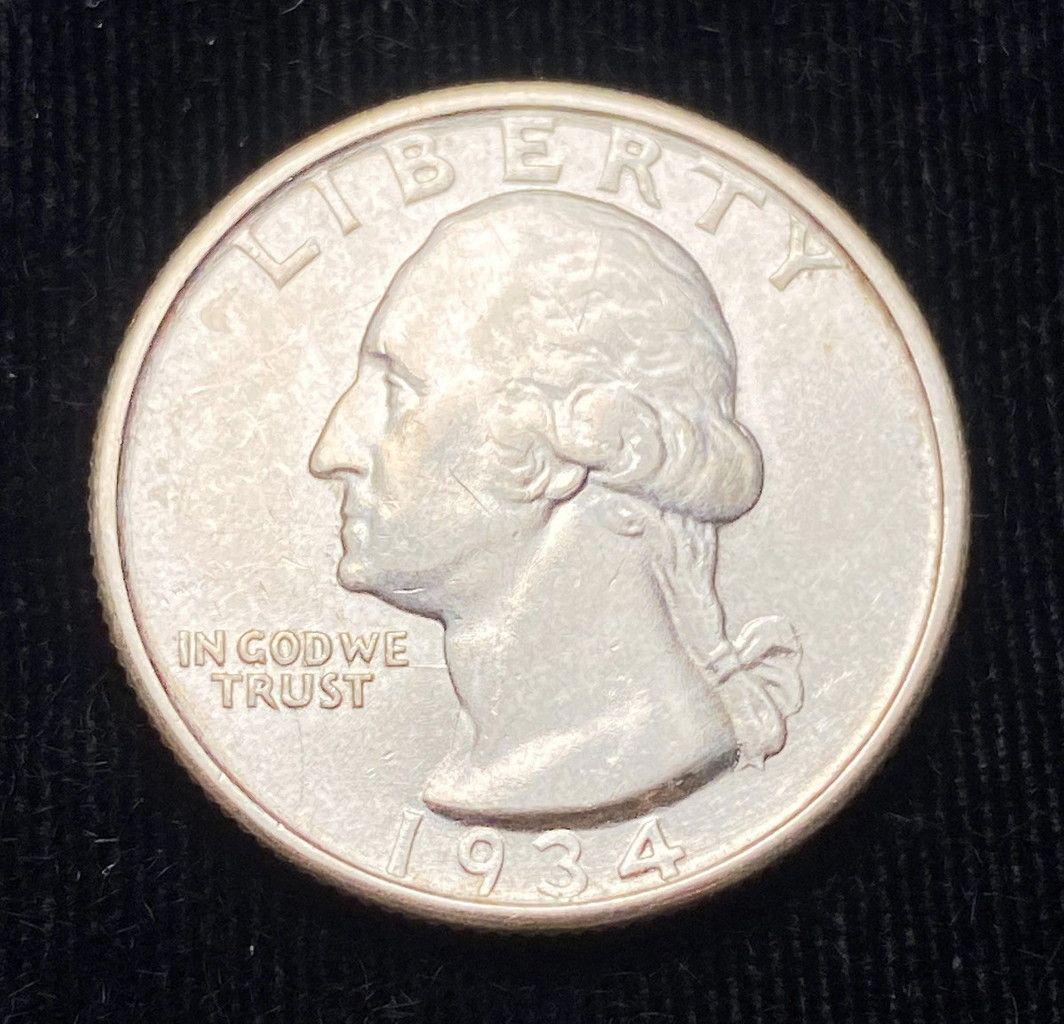 1934-P WASHINGTON 25 CENT AU: WINNER SHALL RECEIVE THE EXACT COIN SHOWN HERE