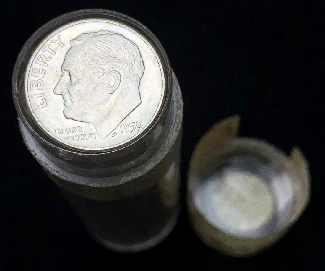 BU ROLL (50) COINS MINT 1959-D 90% SILVER DIMES: WINNER SHALL RECEIVE THE EXACT (50) COINS SHOWN HERE