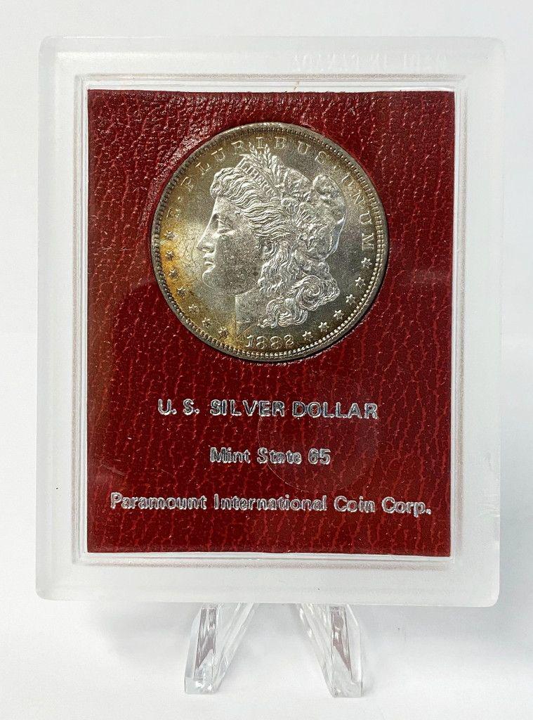 1882-P REDFIELD MORGAN SILVER DOLLAR MS65: SOME OF YOU KNOW THE STORY OF LAVERE REDFIELD. HE WAS A FAIRLY WEALTHY MAN WHO DID NOT TRUST BANKS SO HE BOUGHT BAGS OF SILVER DOLLARS WHICH HE KEPT HIDDEN IN HIS HOME. HE WAS ROBBED SEVERAL TIMES, BU