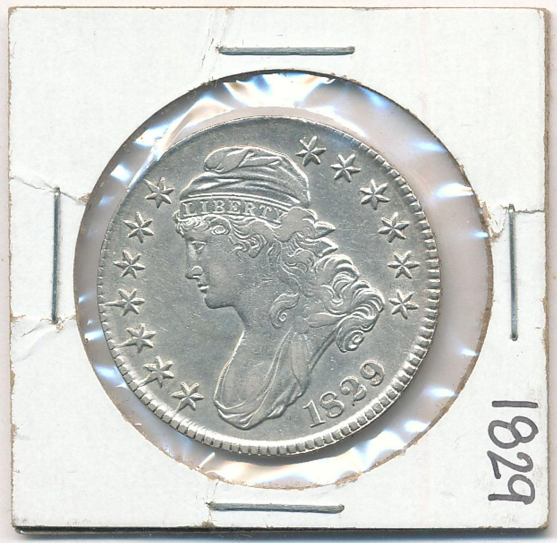 1829 CAPPED BUST HALF DOLLAR XF: WINNER SHALL RECEIVE THE EXACT COIN SHOWN HERE