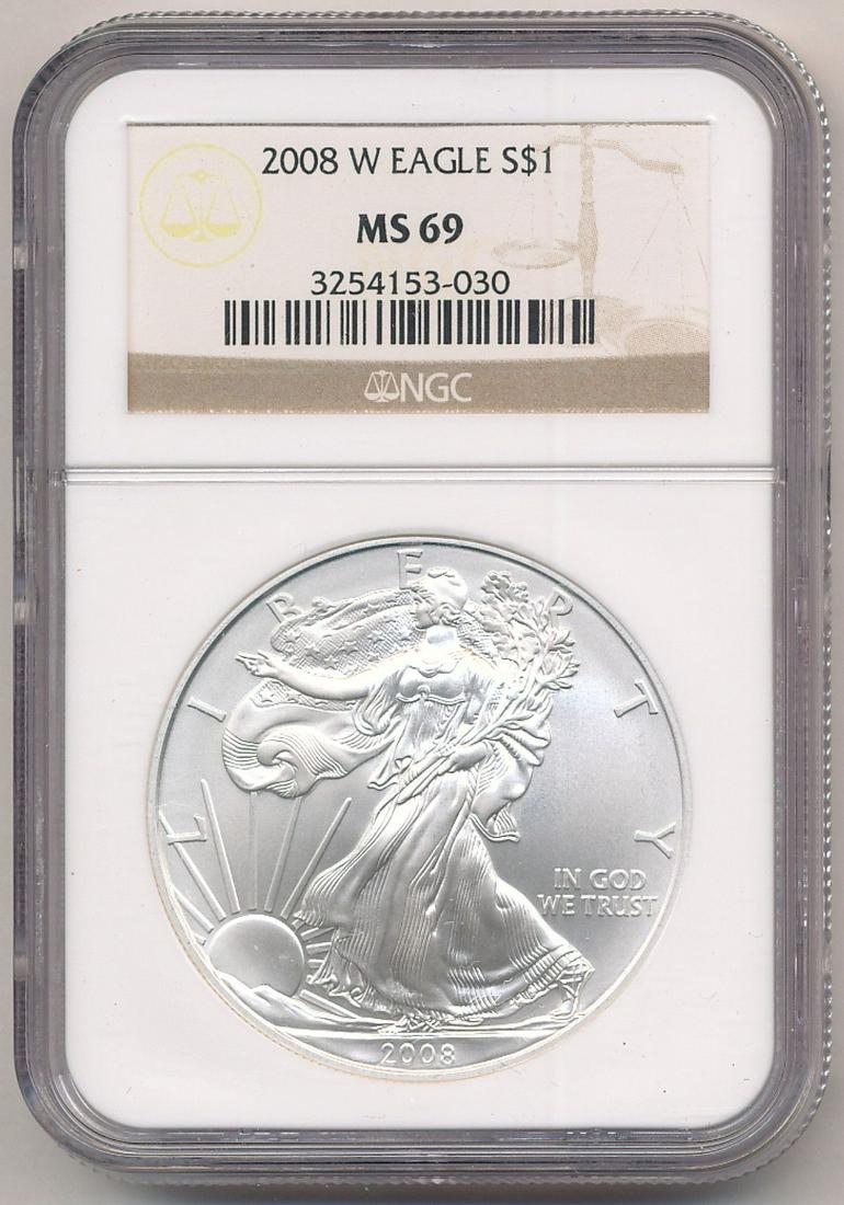 2008 W NGC MS69 AMERICAN SILVER EAGLE (1 of 2)