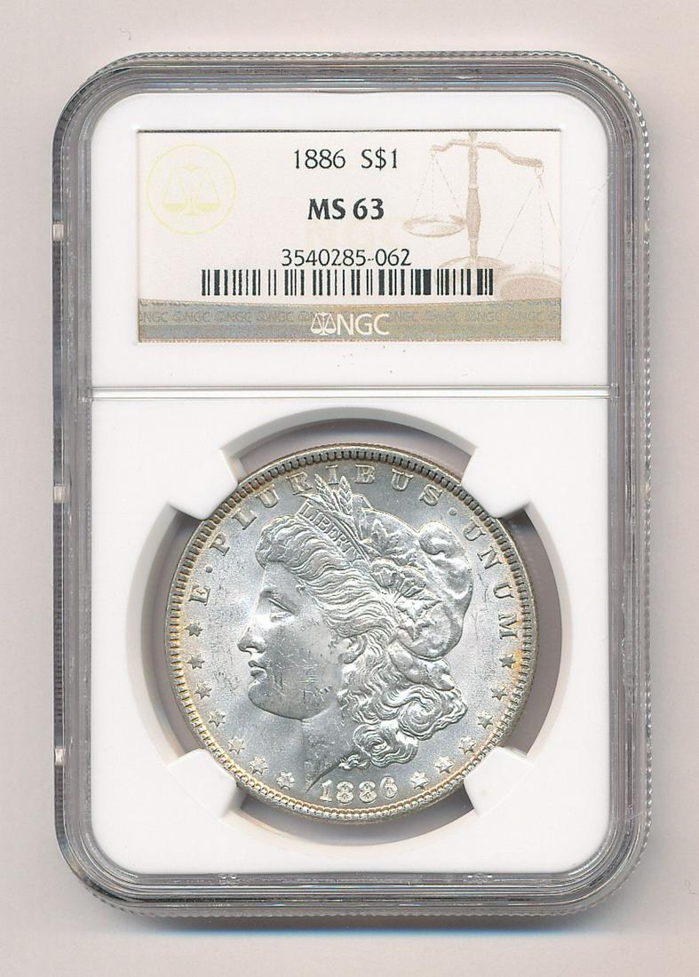 1886 MORGAN SILVER DOLLAR NGC MS 63 (1 of 2)