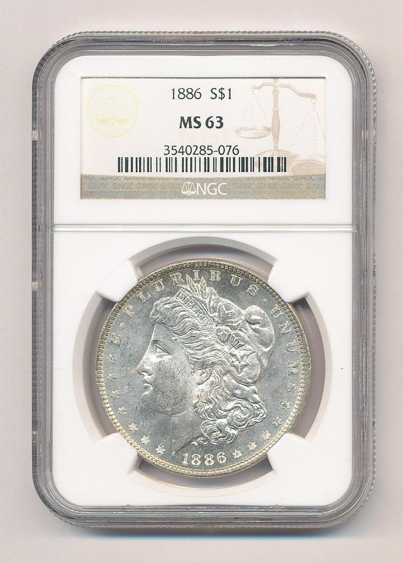 1886 MORGAN SILVER DOLLAR NGC MS63 (1 of 2)