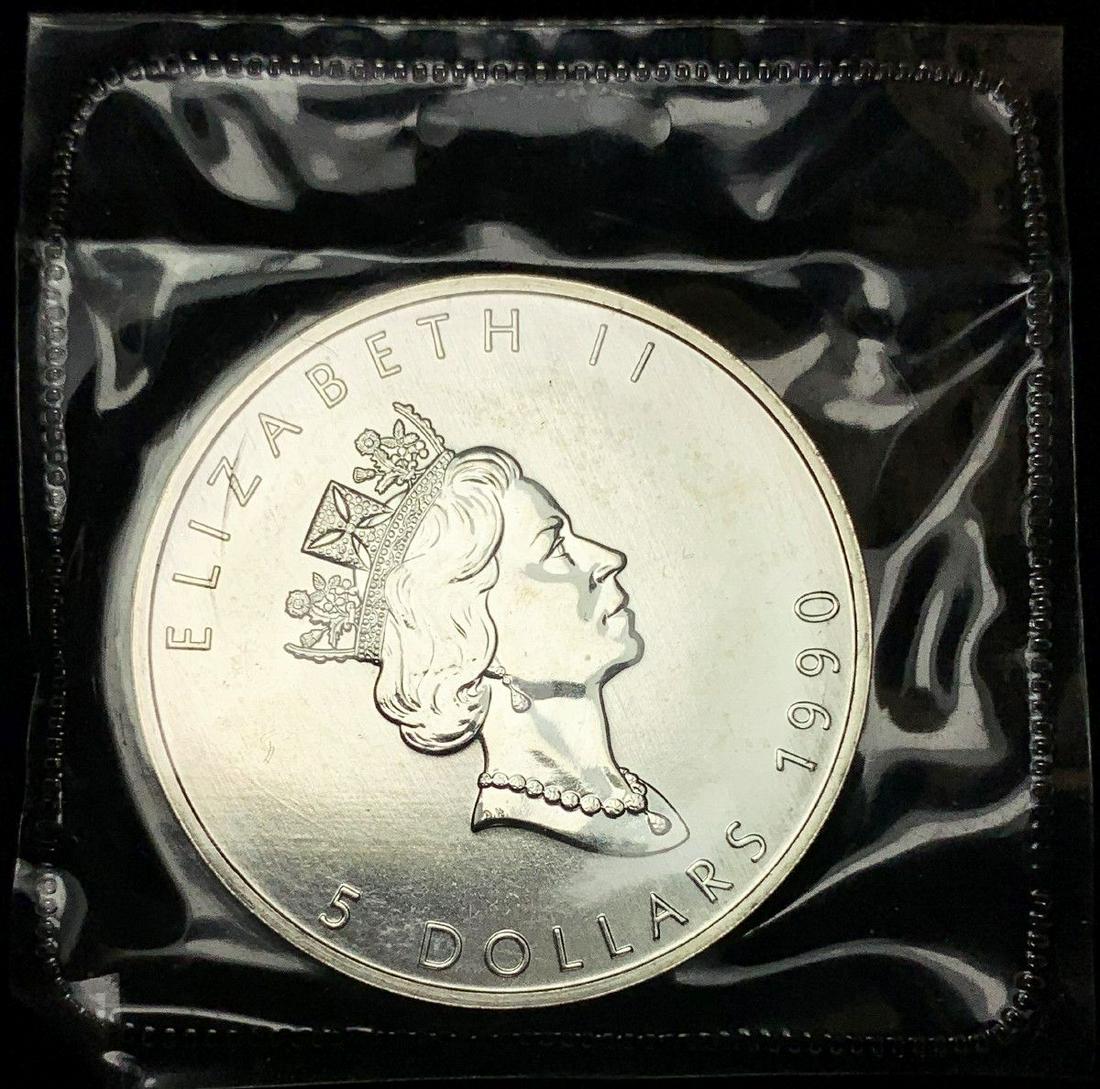 1990 1 OZ CANADIAN SILVER MAPLE LEAF (1 of 2)