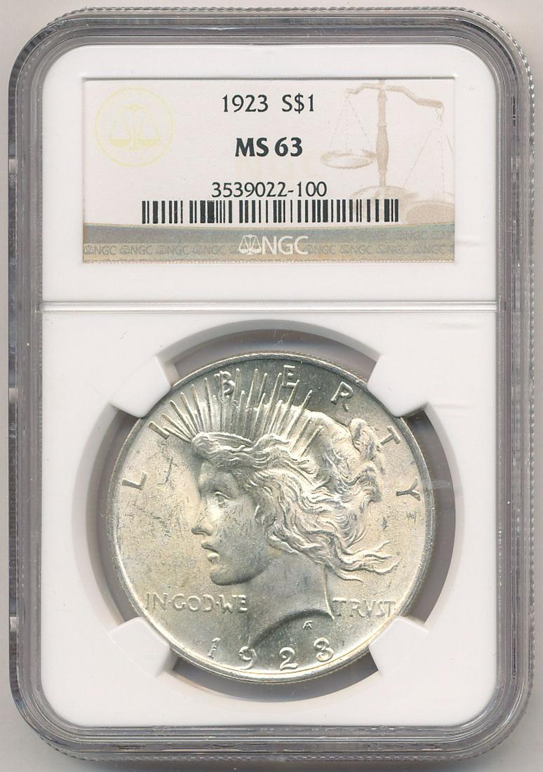 1923 NGC MS63 PEACE SILVER DOLLAR (1 of 2)