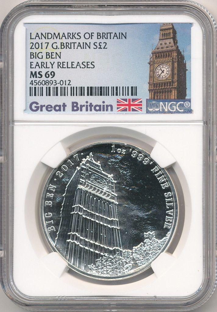 2017 LANDMARKS OF BRITAIN SILVER 2 GBP BIG BEN NGC MS69 (1 of 2)