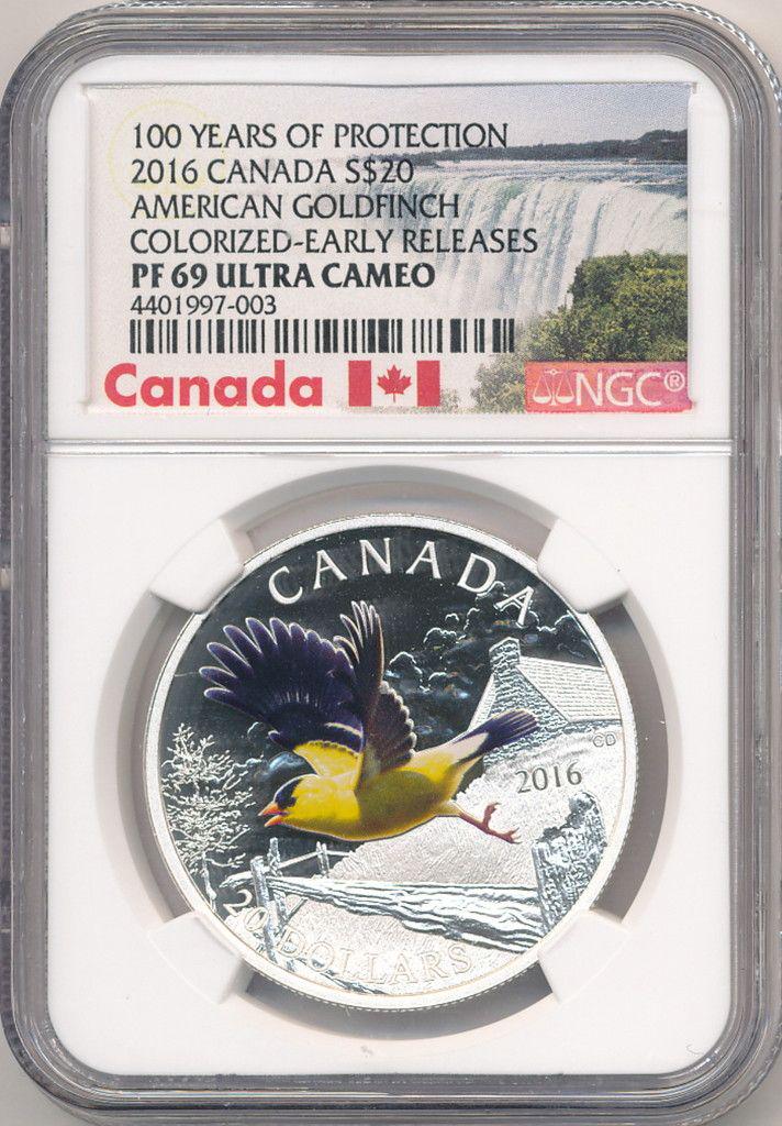 2016 CANADA SLVR $20 GOLDFINCH COLORIZED NGC PF69 U.C. (1 of 2)
