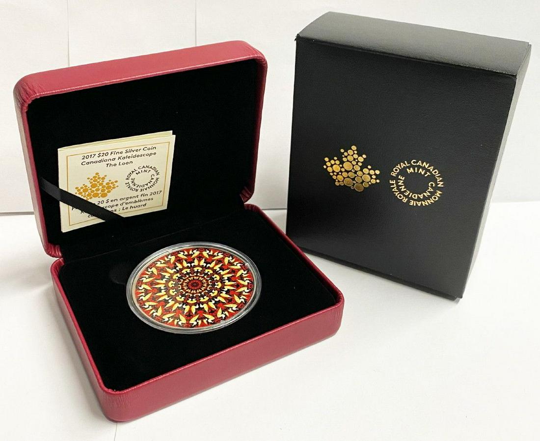 2017 $20 FINE SILVER COIN KALEIDOSCOPE THE LOON: 31.85 GRAMS OF SILVER AS STATED IN CERTIFICATE OF AUTHENTICITYWINNER SHALL RECEIVE THE EXACT COIN SHOWN HERE